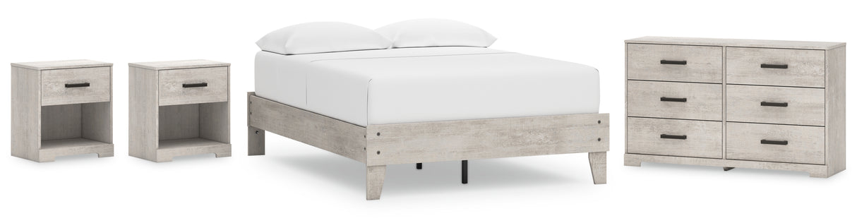 Shawburn Full Platform Bed with Dresser and 2 Nightstands in Whitewash from Ashley - Luna Furniture