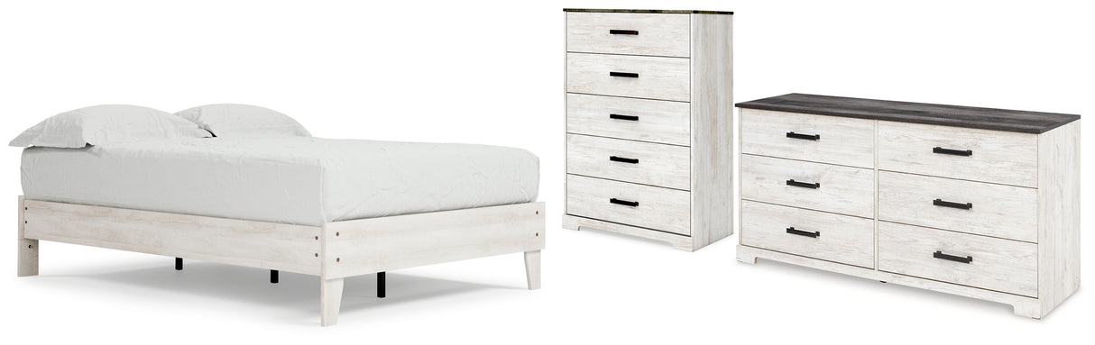 Shawburn Full Platform Bed with Dresser and Chest in Whitewash from Ashley - Luna Furniture