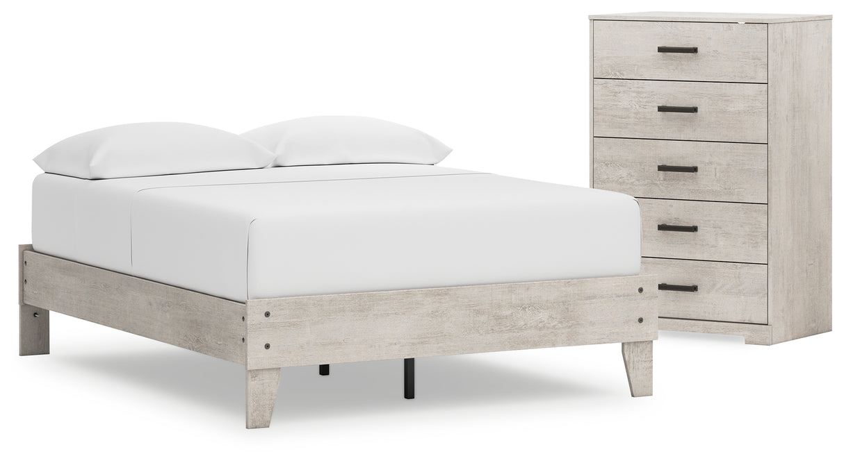 Shawburn Full Platform Bed with Dresser and Chest in Whitewash from Ashley - Luna Furniture