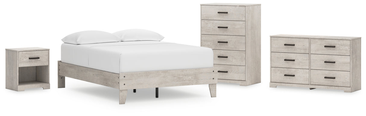 Shawburn Full Platform Bed with Dresser, Chest and Nightstand in Whitewash from Ashley - Luna Furniture