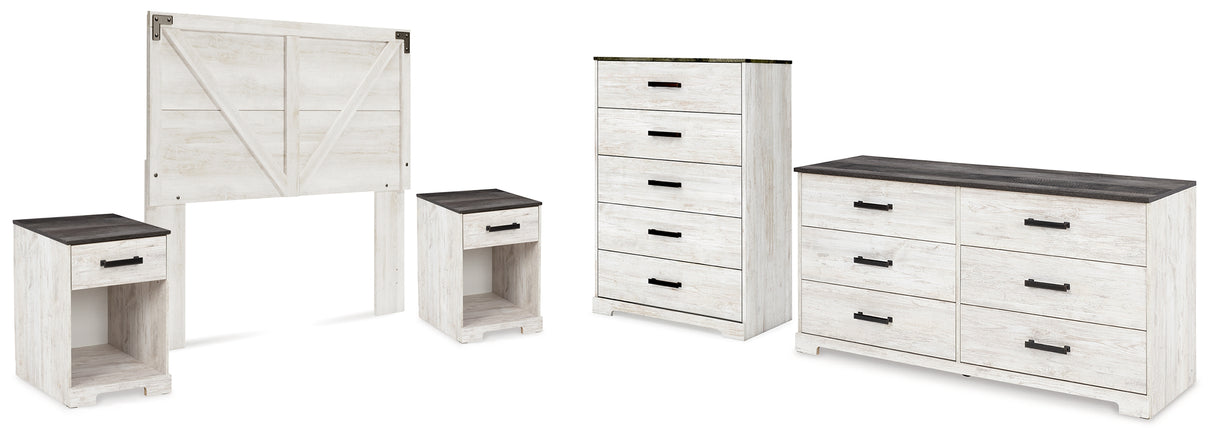 Shawburn Queen Panel Headboard with Dresser, Chest and 2 Nightstands in Whitewash from Ashley - Luna Furniture