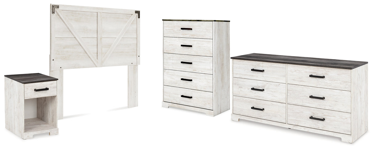 Shawburn Queen Panel Headboard with Dresser, Chest and Nightstand in Whitewash from Ashley - Luna Furniture