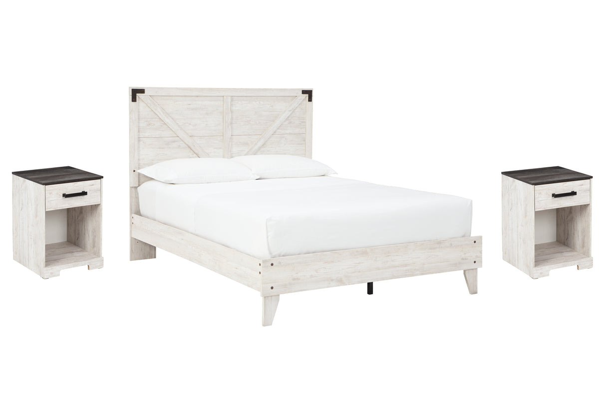 Shawburn Queen Panel Platform Bed with 2 Nightstands in White/Dark Charcoal Gray from Ashley - Luna Furniture