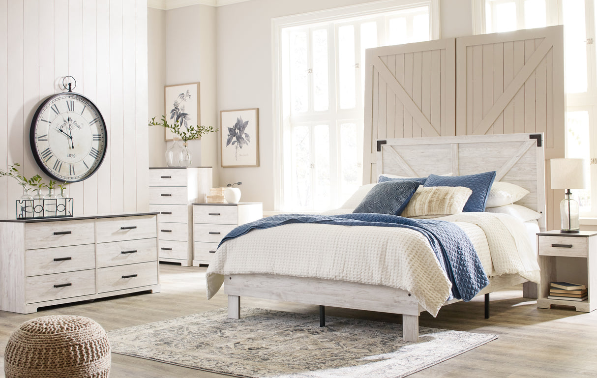 Shawburn Queen Platform Bed with Dresser and 2 Nightstands in White/Dark Charcoal Gray from Ashley Furniture - Luna Furniture