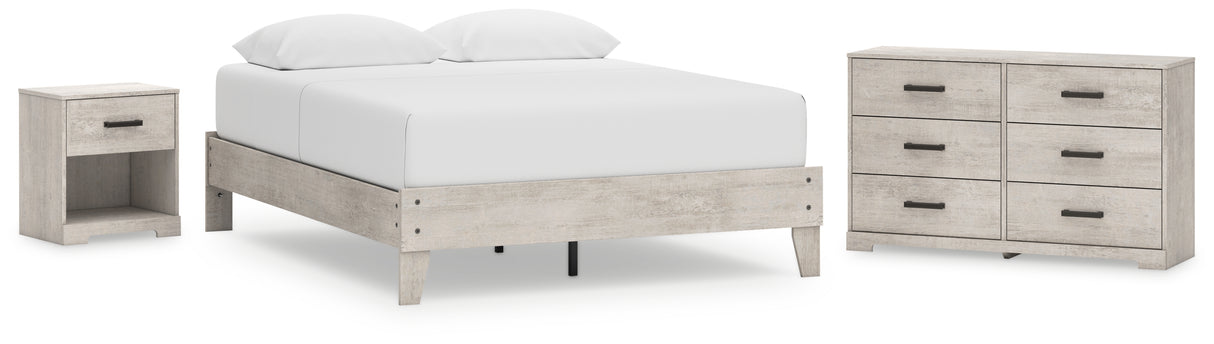 Shawburn Queen Platform Bed with Dresser and Nightstand in Whitewash from Ashley - Luna Furniture