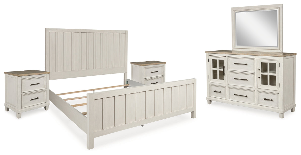 Shaybrock California King Panel Bed with Mirrored Dresser and 2 Nightstands in Antique White from Ashley - Luna Furniture