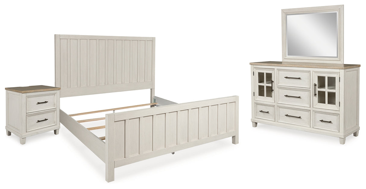 Shaybrock California King Panel Bed with Mirrored Dresser and Nightstand in Antique White from Ashley - Luna Furniture