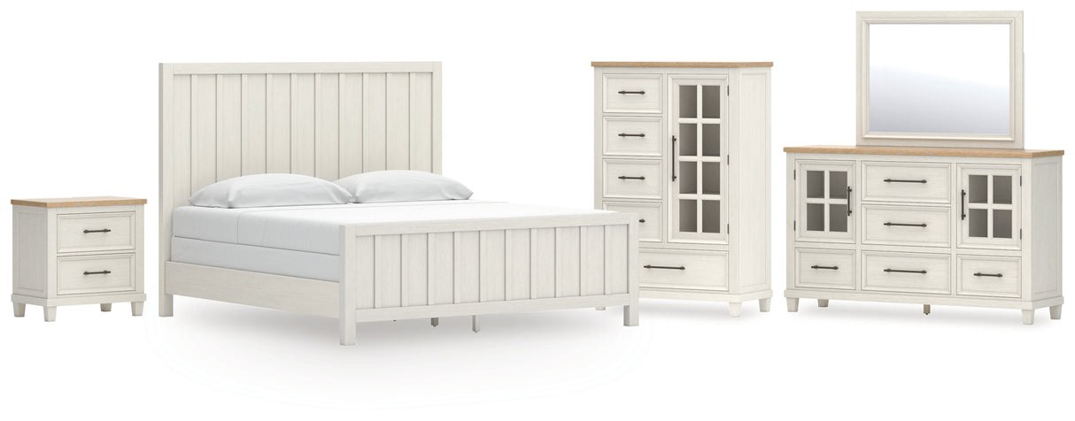 Shaybrock California King Panel Bed with Mirrored Dresser, Chest and Nightstand in Antique White from Ashley - Luna Furniture