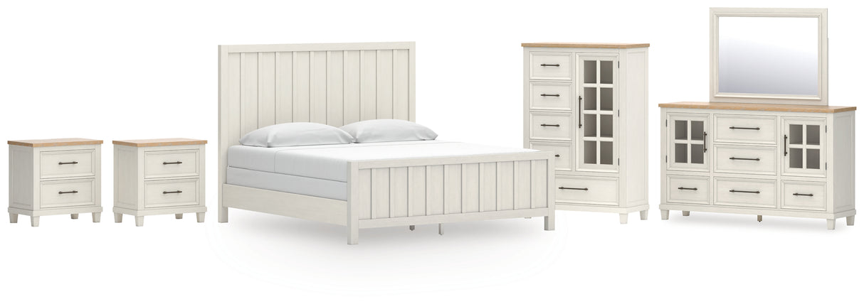 Shaybrock King Panel Bed with Mirrored Dresser, Chest and 2 Nightstands in Antique White from Ashley - Luna Furniture