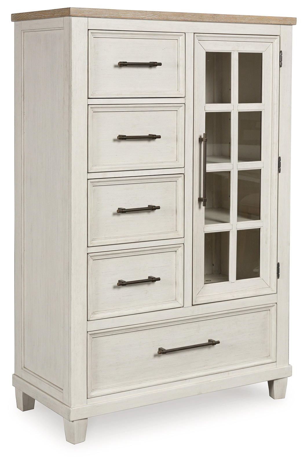 Shaybrock Queen Panel Bed with Mirrored Dresser, Chest and 2 Nightstands in Antique White from Ashley - Luna Furniture