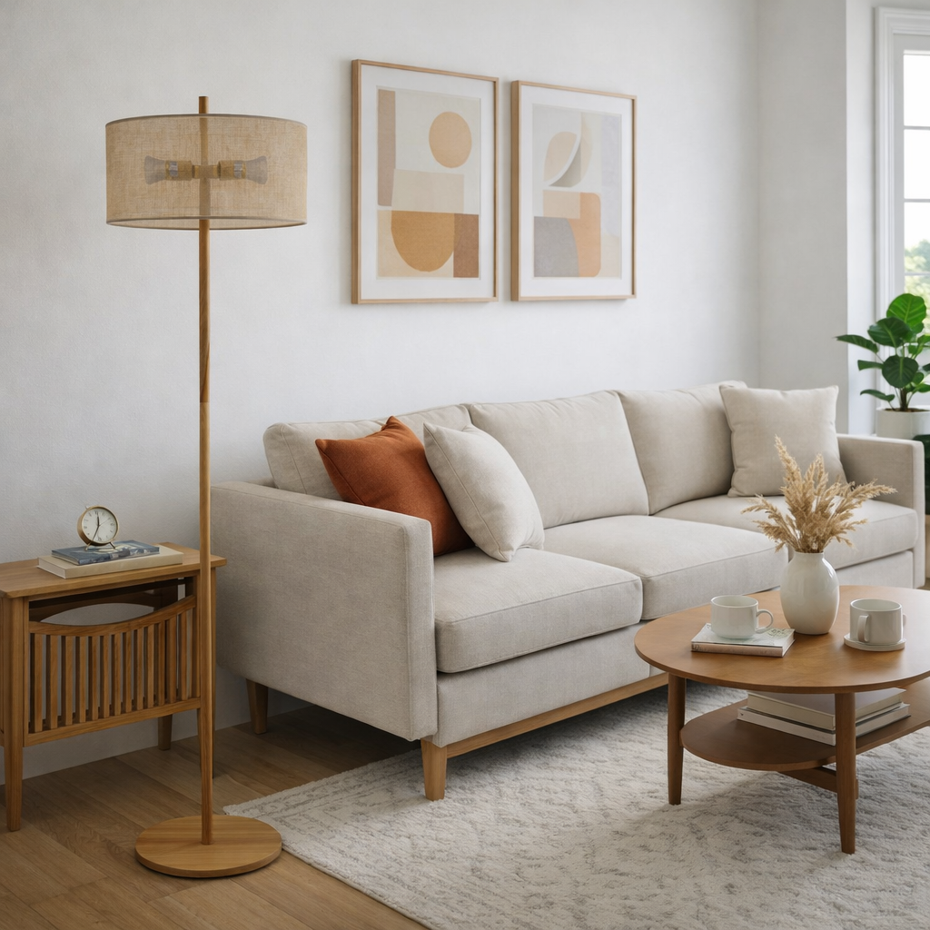 Lirian Floor Lamp - Oak and Natural from Ashcroft Furniture - Luna Furniture