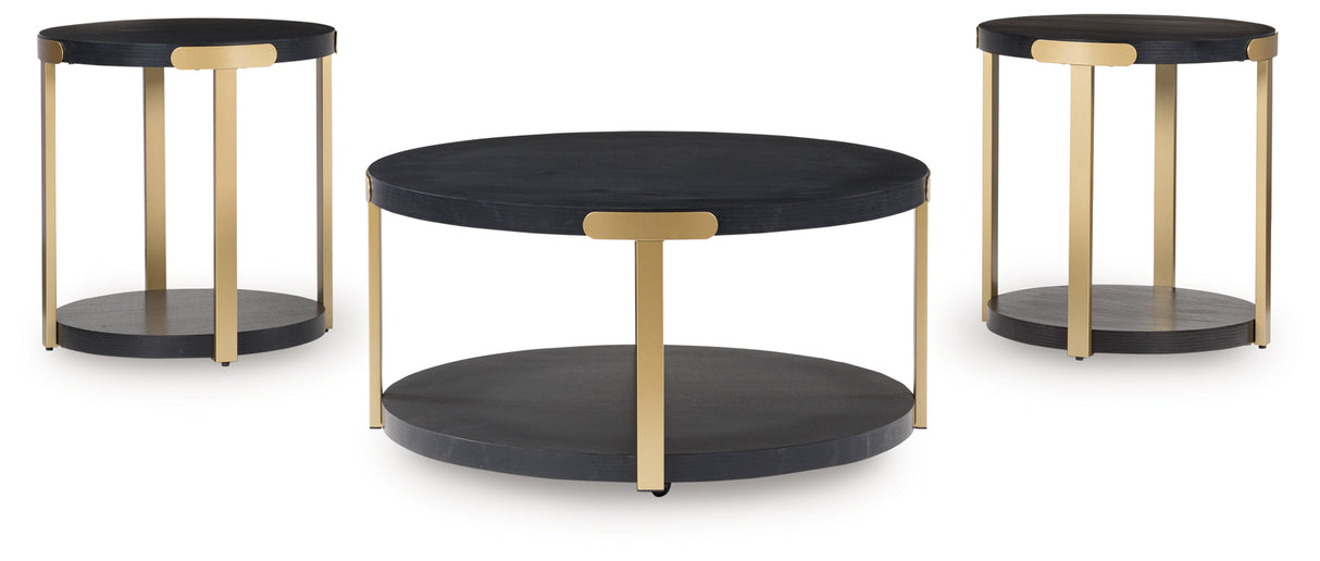 Shylore Black/Brass Finish Table (Set of 3) from Ashley - Luna Furniture