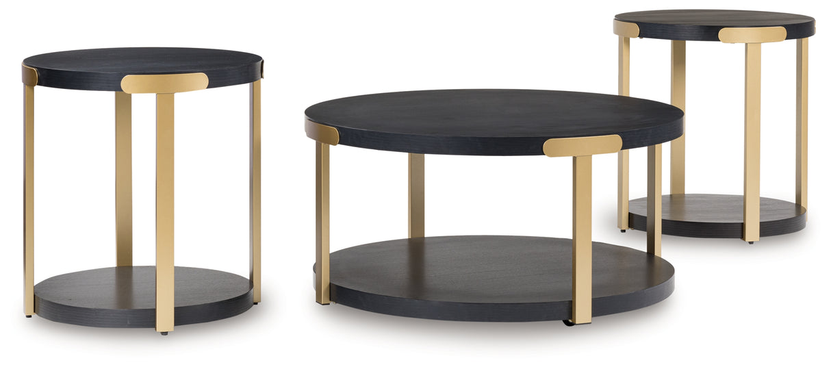 Shylore Black/Brass Finish Table (Set of 3) from Ashley - Luna Furniture