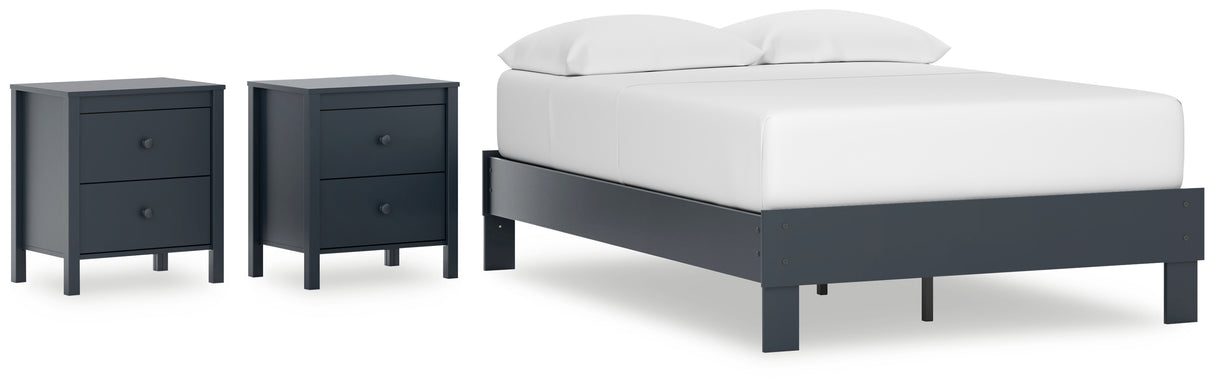 Simmenfort Full Platform Bed with 2 Nightstands in Navy Blue from Ashley - Luna Furniture
