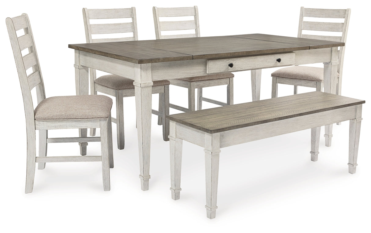 Skempton White/Light Brown Dining Table and 4 Chairs and Bench from Ashley Furniture - Luna Furniture