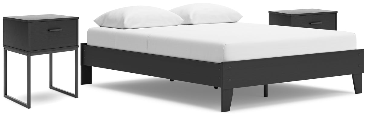 Socalle Queen Platform Bed with 2 Nightstands in Black from Ashley - Luna Furniture