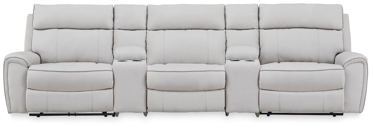 Social Pointe Pearl/Ash 5-Piece Power Reclining Sectional from Ashley Furniture - Luna Furniture