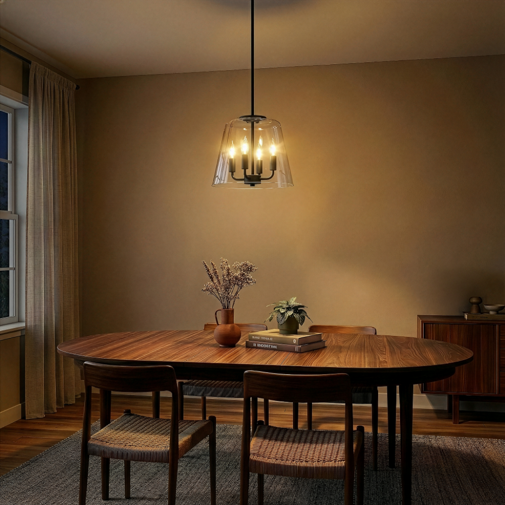 Soiree Four Candle Lights Pendant With Clear Glass - Black Finish from Ashcroft Furniture - Luna Furniture