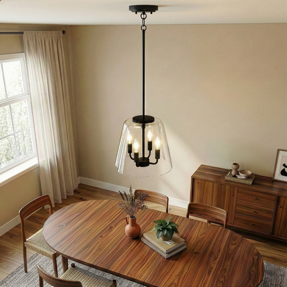 Soiree Four Candle Lights Pendant With Clear Glass - Black Finish from Ashcroft Furniture - Luna Furniture