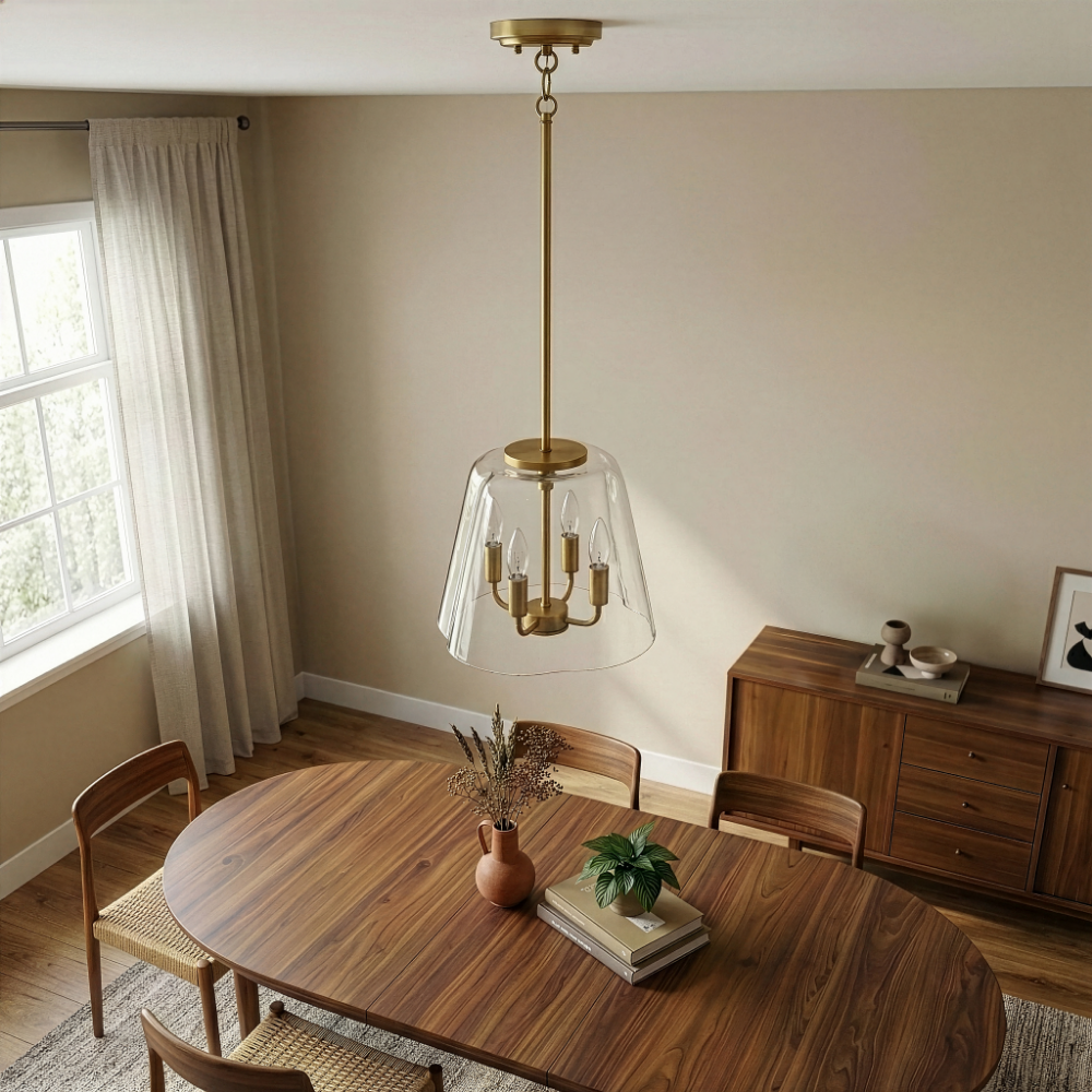 Soiree Four Candle Lights Pendant With Clear Glass - Satin Brass from Ashcroft Furniture - Luna Furniture