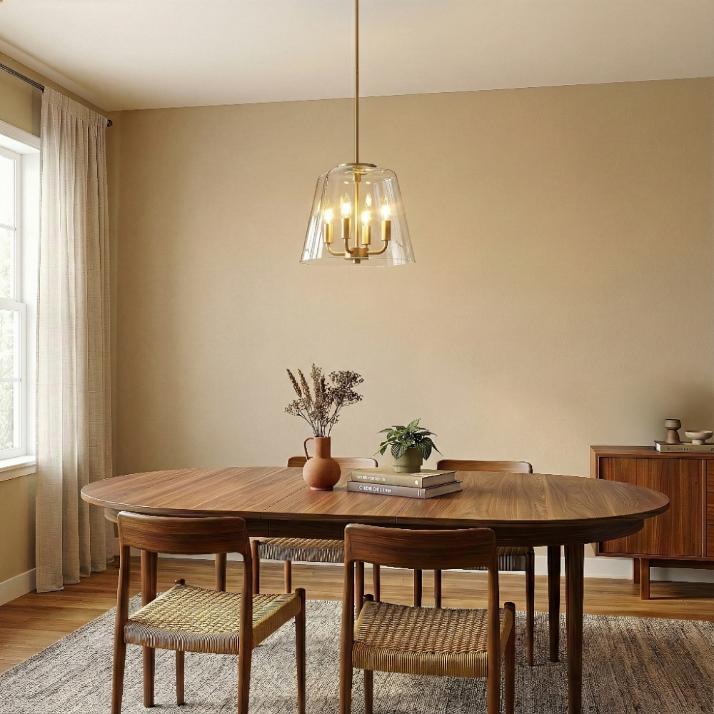 Soiree Four Candle Lights Pendant With Clear Glass - Satin Brass from Ashcroft Furniture - Luna Furniture