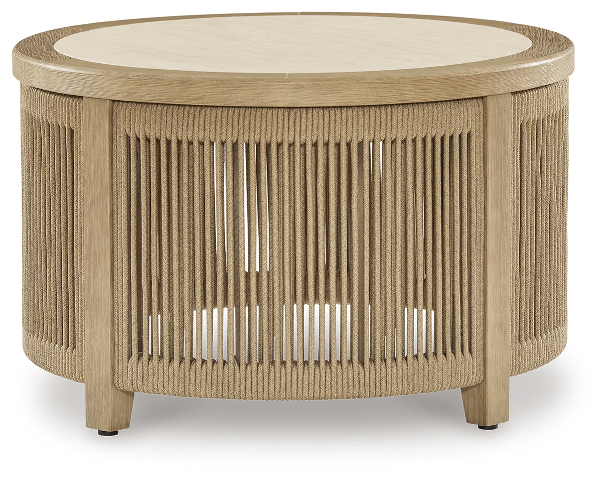Spooners Cove Beige Outdoor Coffee Table from Ashley - Luna Furniture