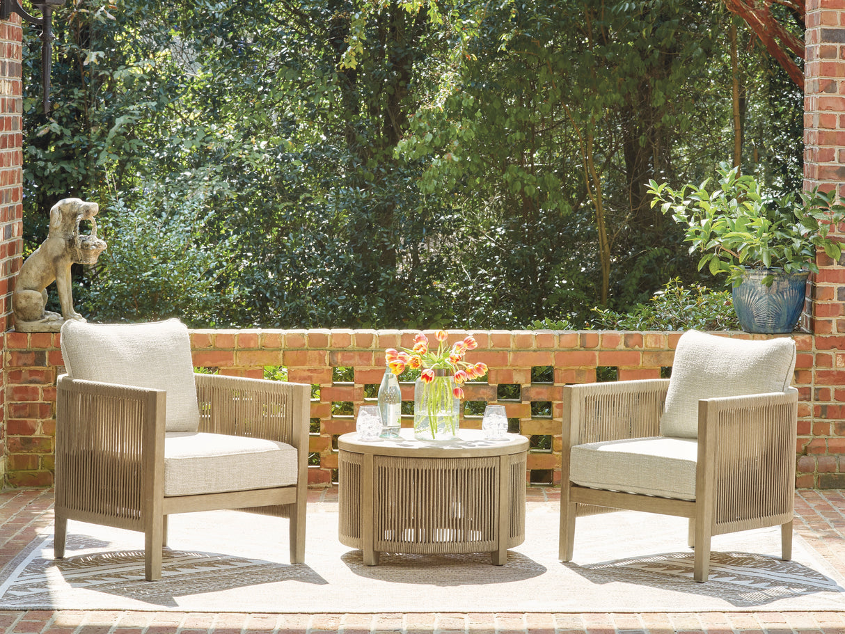 Spooners Cove Beige Outdoor Seating Set from Ashley - Luna Furniture