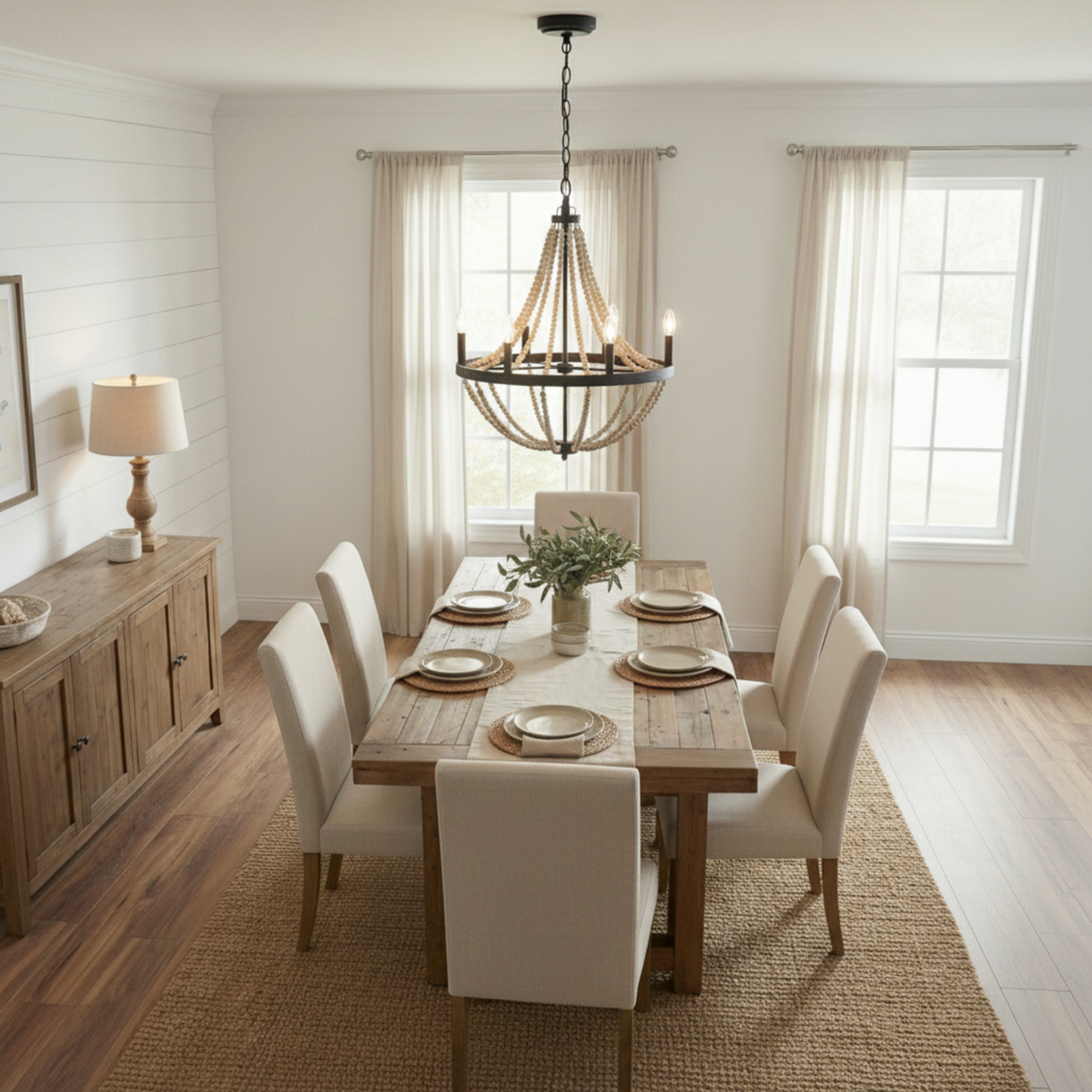 Starry Wood Chandelier Farmhouse Six Candle Light Wood Beaded Black Pendant Light for Dining Room from Ashcroft Furniture - Luna Furniture