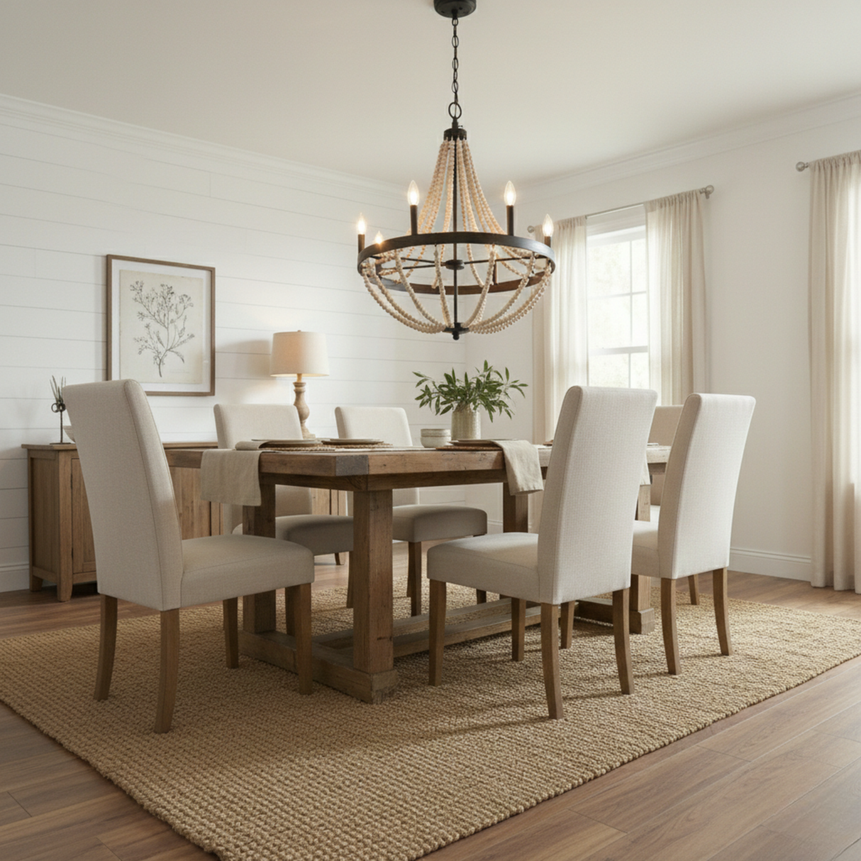 Starry Wood Chandelier Farmhouse Six Candle Light Wood Beaded Black Pendant Light for Dining Room from Ashcroft Furniture - Luna Furniture