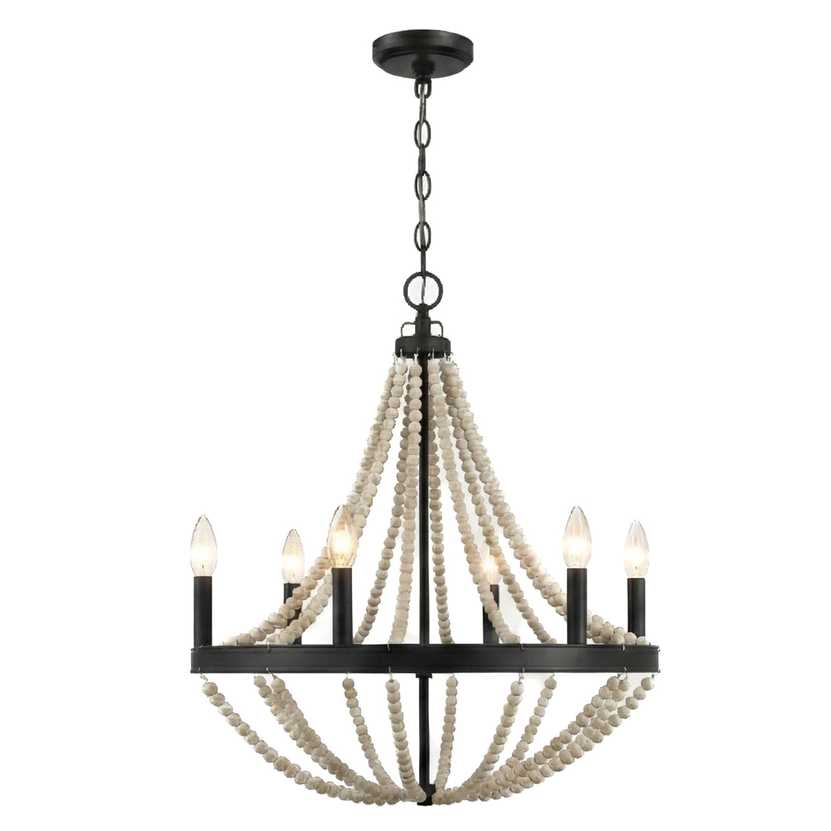 Starry Wood Chandelier Farmhouse Six Candle Light Wood Beaded Black Pendant Light for Dining Room from Ashcroft Furniture - Luna Furniture
