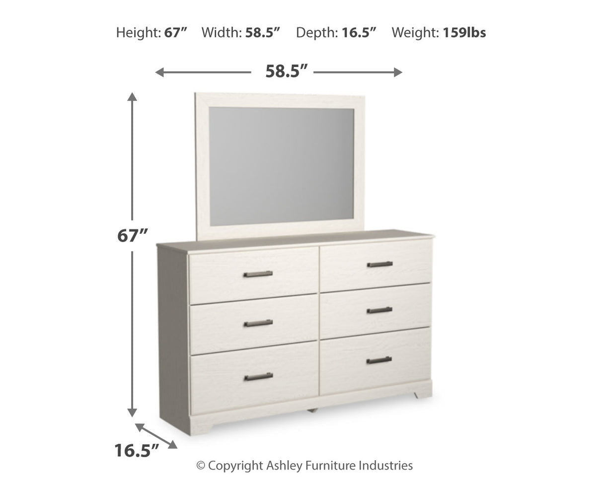 Stelsie Queen Panel Bed with Mirrored Dresser and Nightstand in White from Ashley Furniture - Luna Furniture