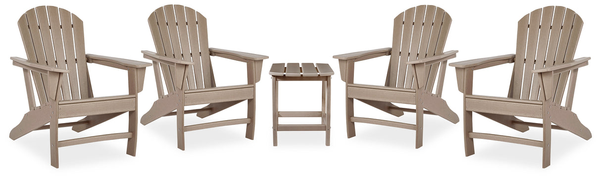 Sundown Treasure Driftwood 4 Adirondack Chairs and Outdoor End Table from Ashley - Luna Furniture