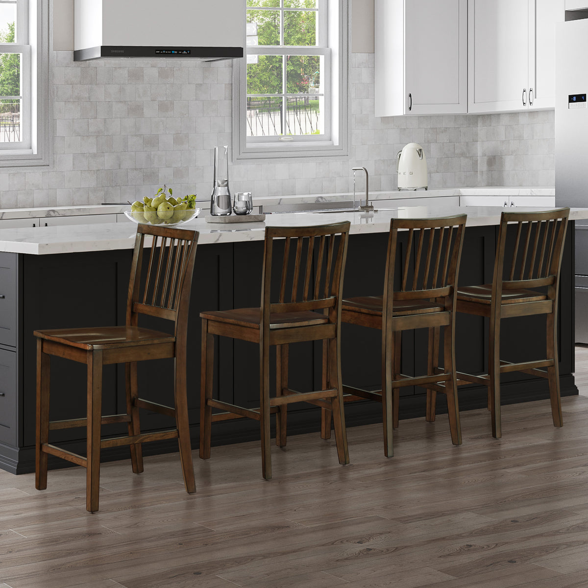 Joplin Walnut Solid Wood 24" Farmhouse Counter Height Stool, Set of 2 from Steve Silver - Luna Furniture