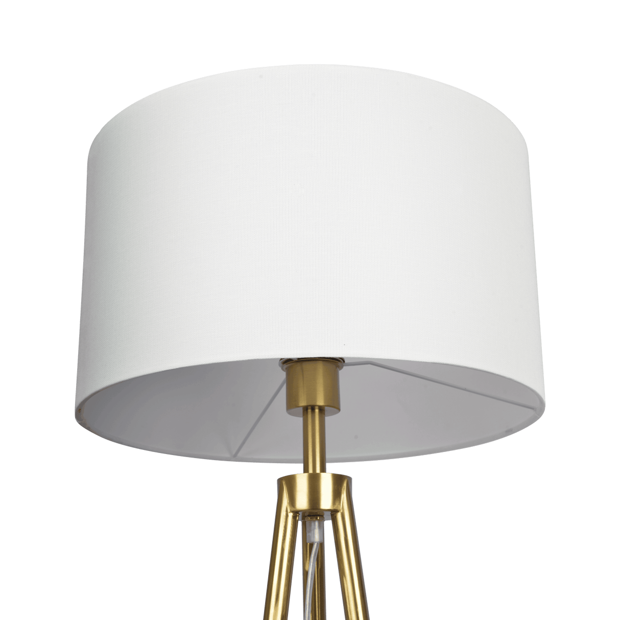 Sway Brassed Gold Floor Lamp with On/Off Switch Triple Legs White Fabric Shade from Midinmod - Luna Furniture