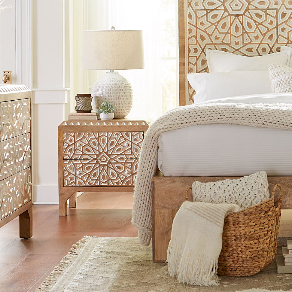 Tangiers 26" Nightstand in Carved Natural White from Home Trends & Design - Luna Furniture