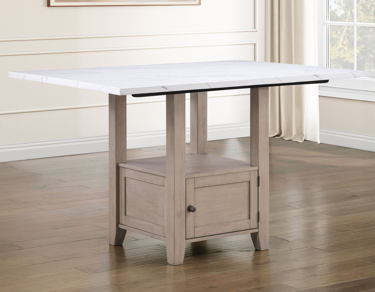 Taylor Tan Faux Marble Top 60″ Storage Counter Height Table from Steve Silver - Luna Furniture