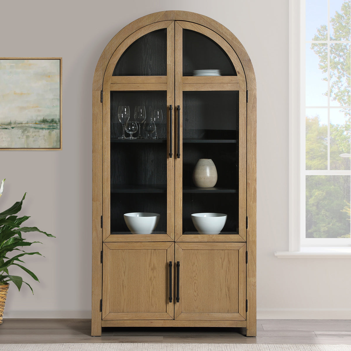 Magnolia Weathered Sand Curio with Black Interior from Steve Silver - Luna Furniture