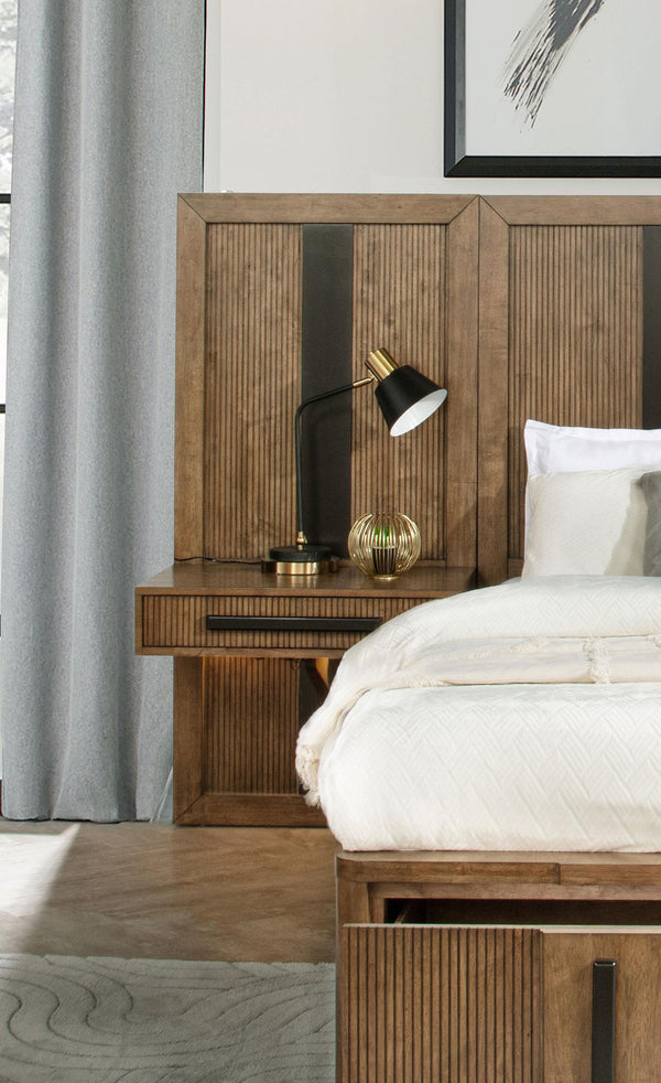 Terrace Ash Brown Wall Panel with Nightstand Set