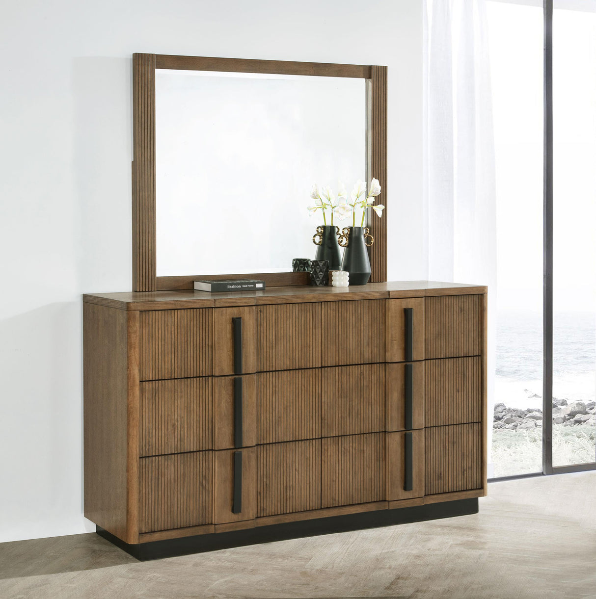Terrace Ash Brown 6-Drawer Dresser and Mirror from Coaster - Luna Furniture