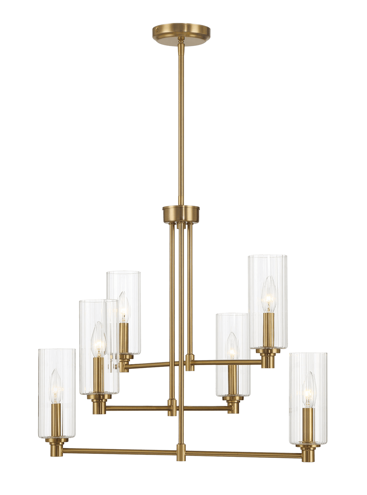 Timeless Six Lights Chandelier With Clear Ribbed Glass - Satin Brass from Midinmod - Luna Furniture