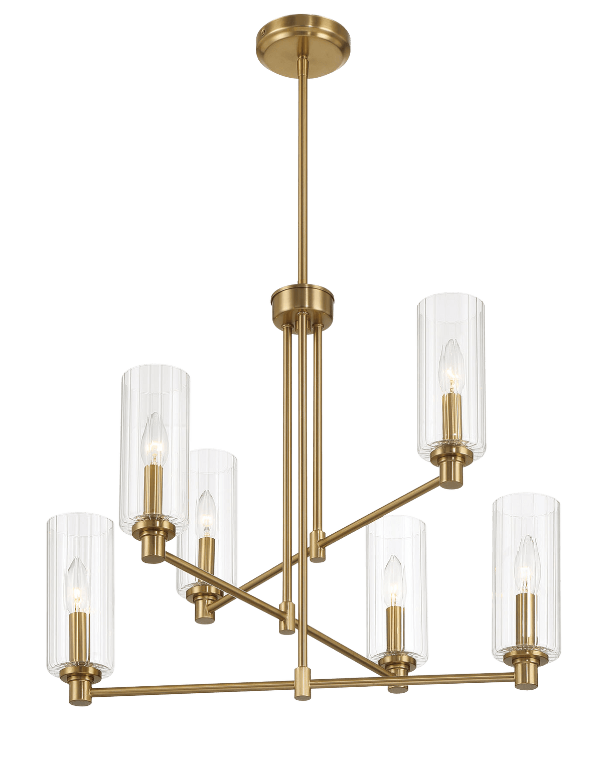 Timeless Six Lights Chandelier With Clear Ribbed Glass - Satin Brass from Midinmod - Luna Furniture