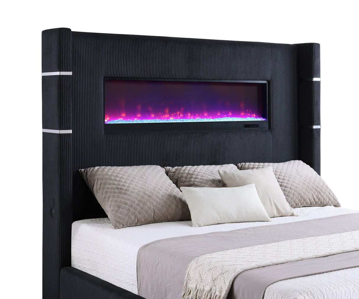 Tisdall Black 67-inch Upholstered Cal King Fireplace Bed from Coaster - Luna Furniture