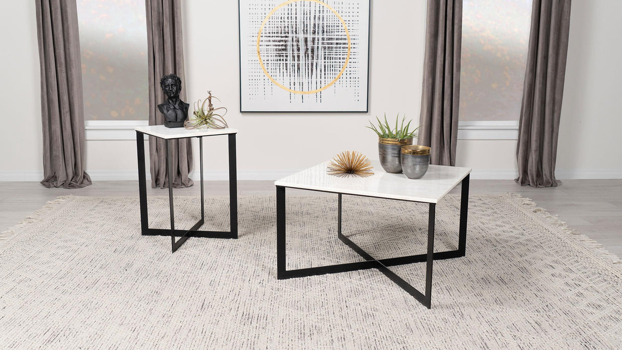 Tobin White and Black 2-Piece Marble Top Coffee and End Table Set from Coaster - Luna Furniture