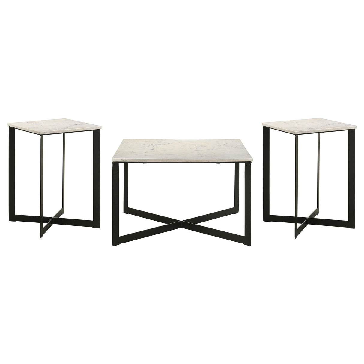 Tobin White and Black 3-Piece Marble Top Coffee and End Table Set from Coaster - Luna Furniture