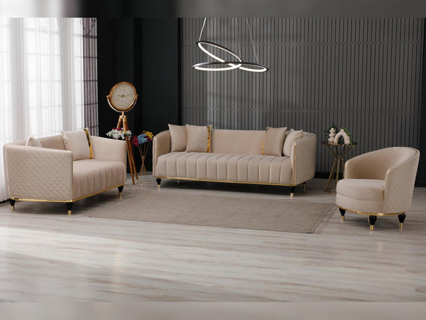 Toronto 3-pieces (Sofa & Loveseat & Chair) Livingroom Set in Cream