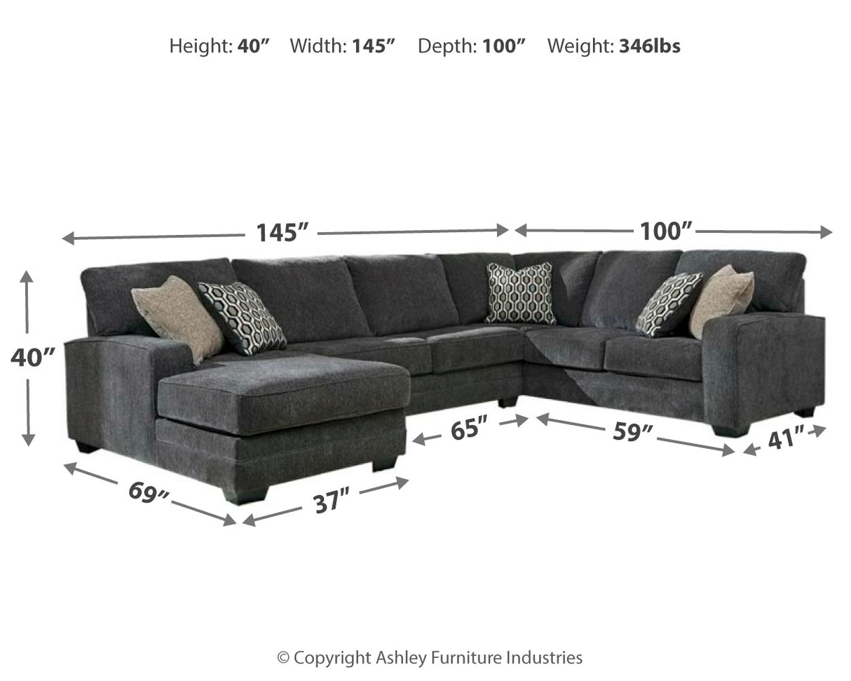 Tracling Slate 3-Piece Sectional with Ottoman from Ashley - Luna Furniture