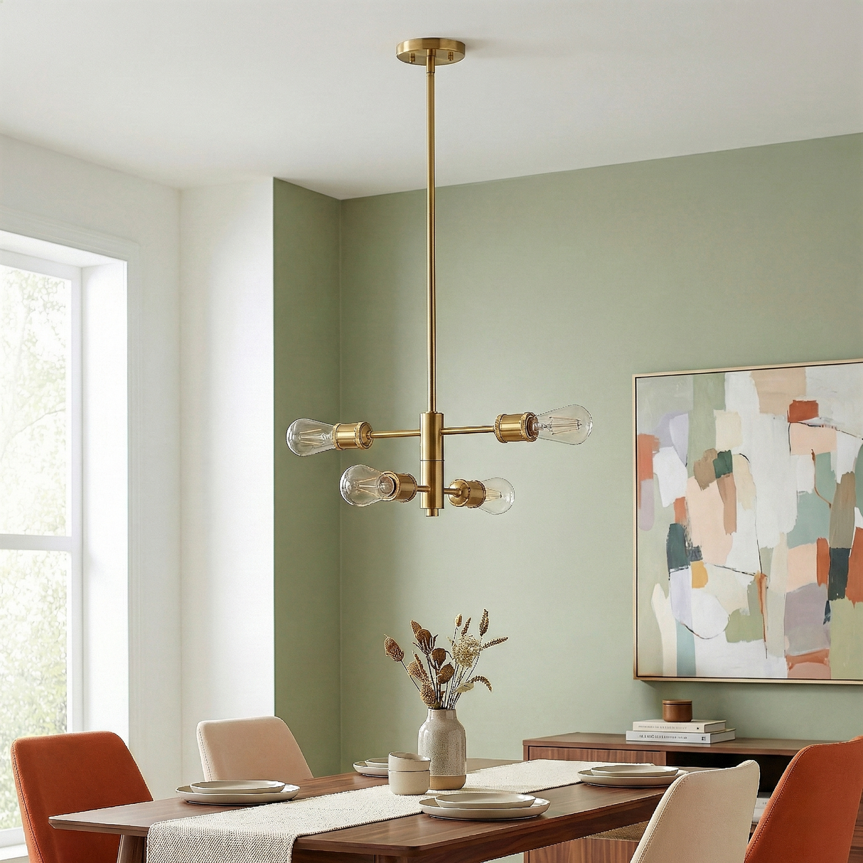 Trellis Four Lights Modern Gold Chandelier Vintage Pendant Fixture for Living Room Dining Kitchen 15"W × 6.75"H from Ashcroft Furniture - Luna Furniture