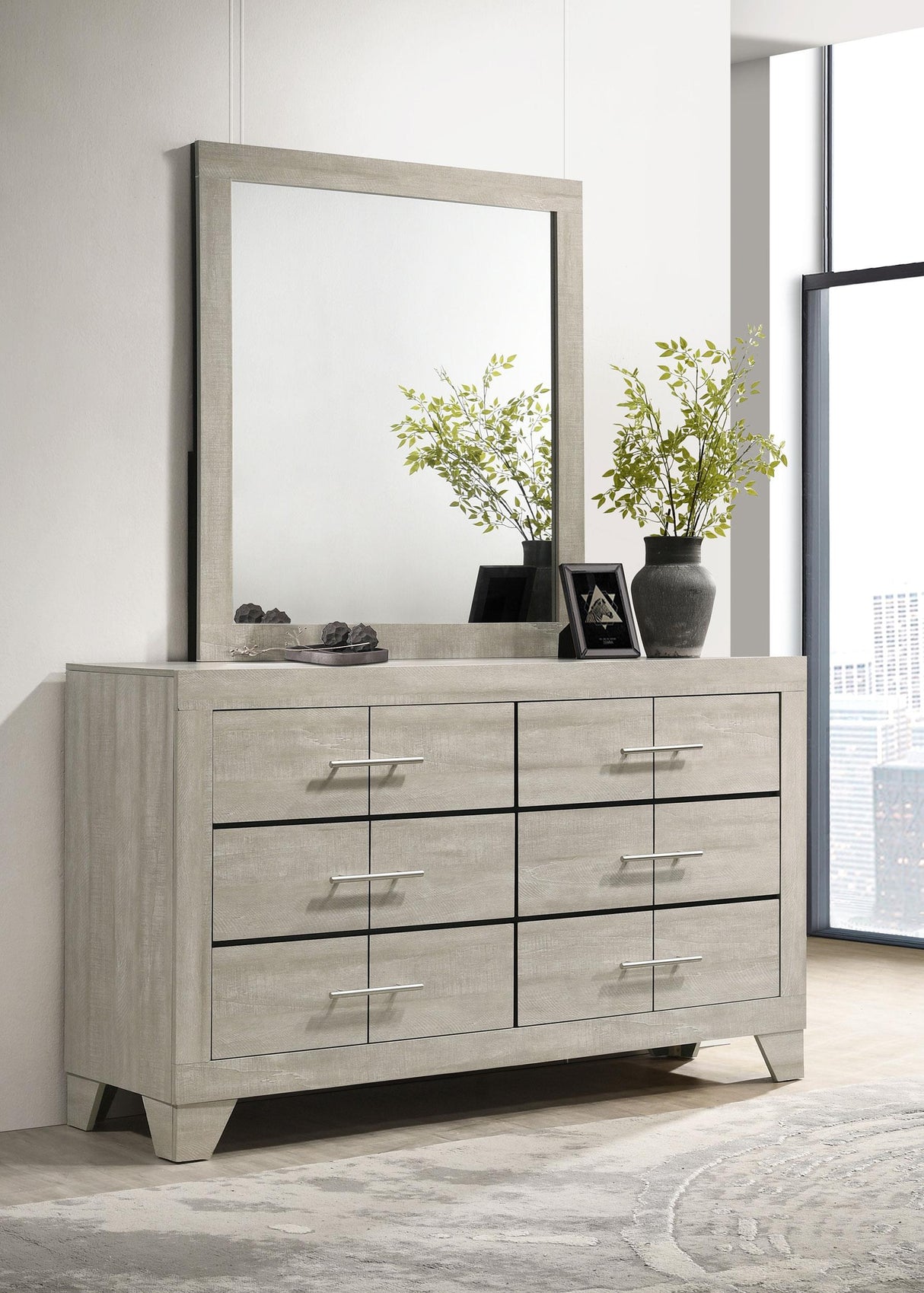 Trenton 6-drawer Bedroom Dresser With Mirror Rustic Cream from Coaster - Luna Furniture