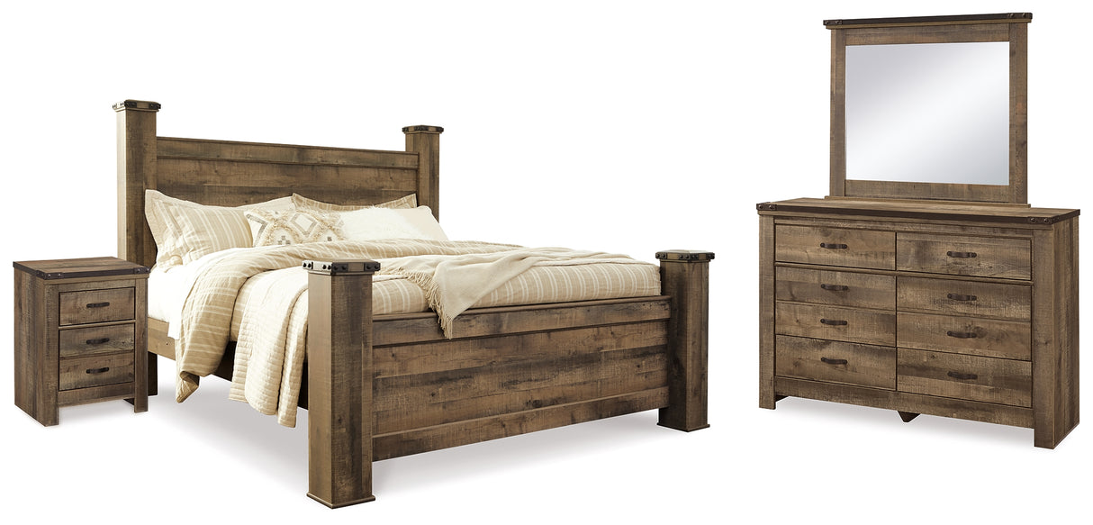 Trinell Brown King Poster Bed, Dresser, Mirror and Nightstand from Ashley - Luna Furniture