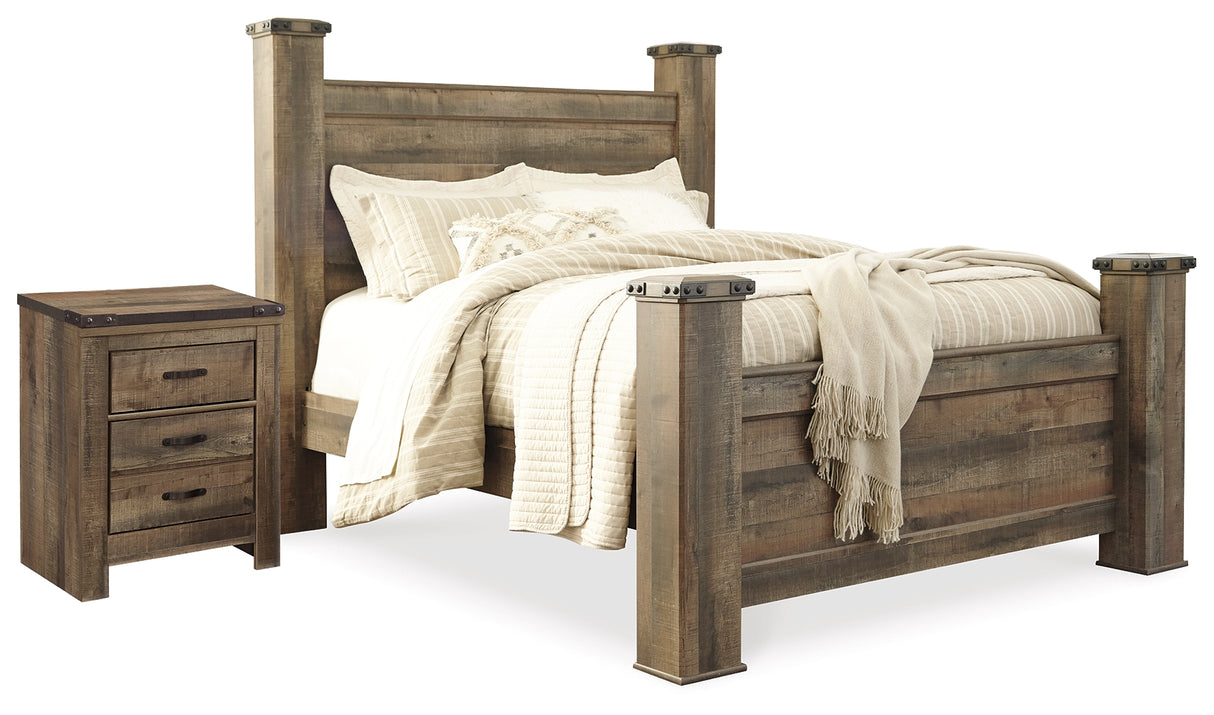 Trinell Brown Queen Poster Bed and Nightstand from Ashley - Luna Furniture